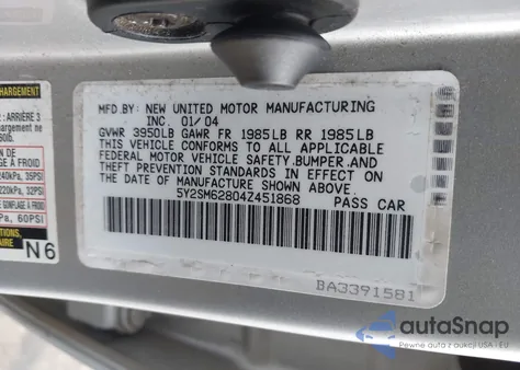 2004 Pontiac Vibe from USA, damaged, VIN 5Y2SM62804Z451868